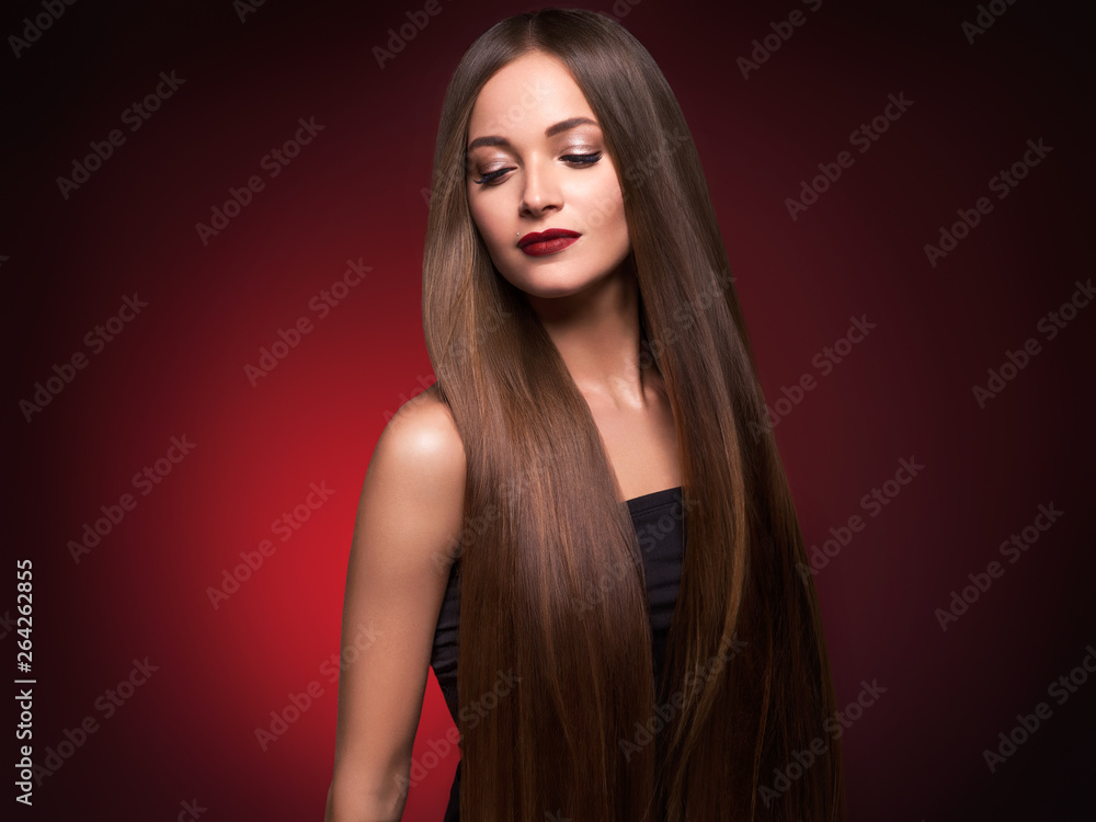 Naklejka premium Beautiful hair woman healthy smooth hairstyle female beauty