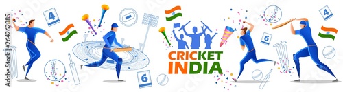 illustration of Player batsman and bowler of Team India playing cricket championship sports