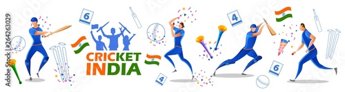 illustration of Player batsman and bowler of Team India playing cricket championship sports