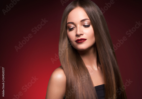 Beautiful hair woman healthy smooth hairstyle female beauty