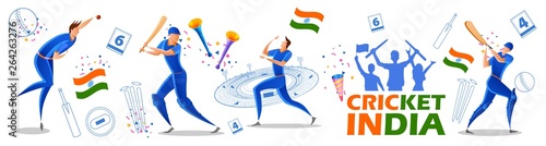 illustration of Player batsman and bowler of Team India playing cricket championship sports