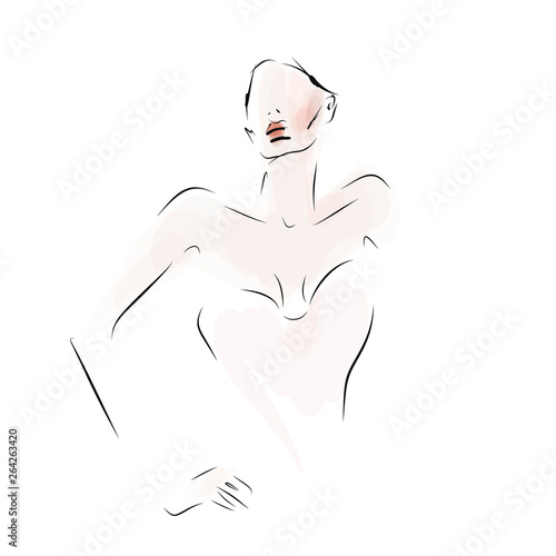 Young sexy woman in dress. Fashion sketch, vector