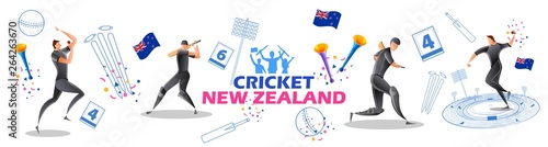 illustration of Player batsman and bowler of Team New Zealand playing cricket championship sports