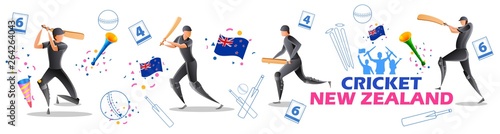 illustration of Player batsman and bowler of Team New Zealand playing cricket championship sports