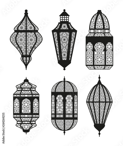 Arabic or Islamic lanterns set. Black collection