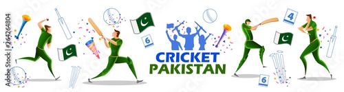 illustration of Player batsman and bowler of Team Pakistan playing cricket championship sports