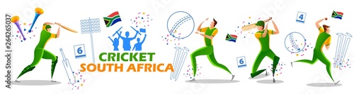illustration of Player batsman and bowler of Team South Africa playing cricket championship sports