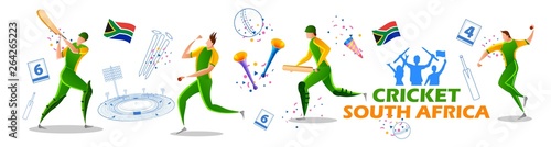 illustration of Player batsman and bowler of Team South Africa playing cricket championship sports