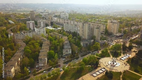 Stock footage aerial view city of Kishinev, flight over the park photo