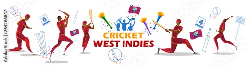 illustration of Player batsman and bowler of Team West Indiesn playing cricket championship sports