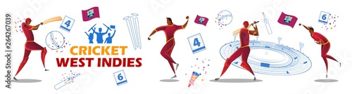 illustration of Player batsman and bowler of Team West Indiesn playing cricket championship sports