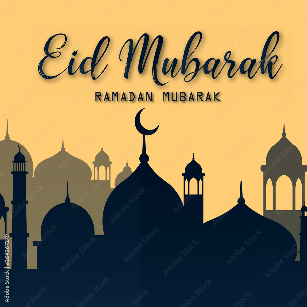 Eid Mubarak. Ramadan Mubarak greeting card with Islamic ornaments. Vector