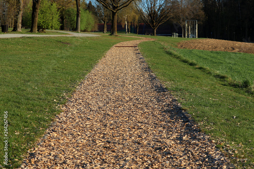 barefoot path with wood chips in Bad Griesbach, Bavaria, Germany