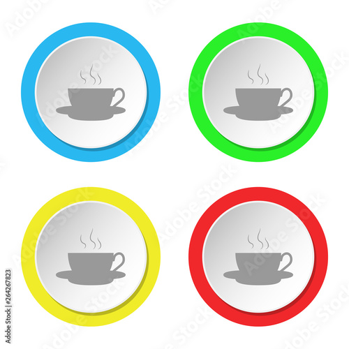 Coffee icon. Set of round color flat icons.