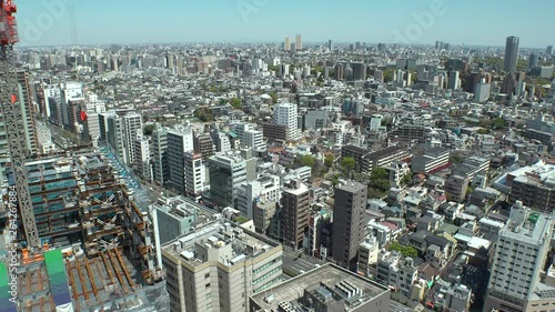 TOKYO,  JAPAN - CIRCA APRIL 2019 : Aerial view of JAPANESE STYLE HOUSE at RESIDENTIAL AREA located at Bunkyo ward. photo