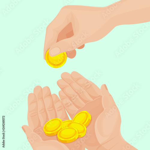 Success business concept. Falling coins, falling money, flying gold coins, golden rain. Background. Vector