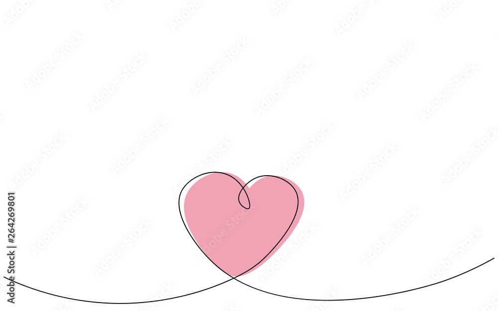 Valentines day card with love heart one line drawing vector illustration