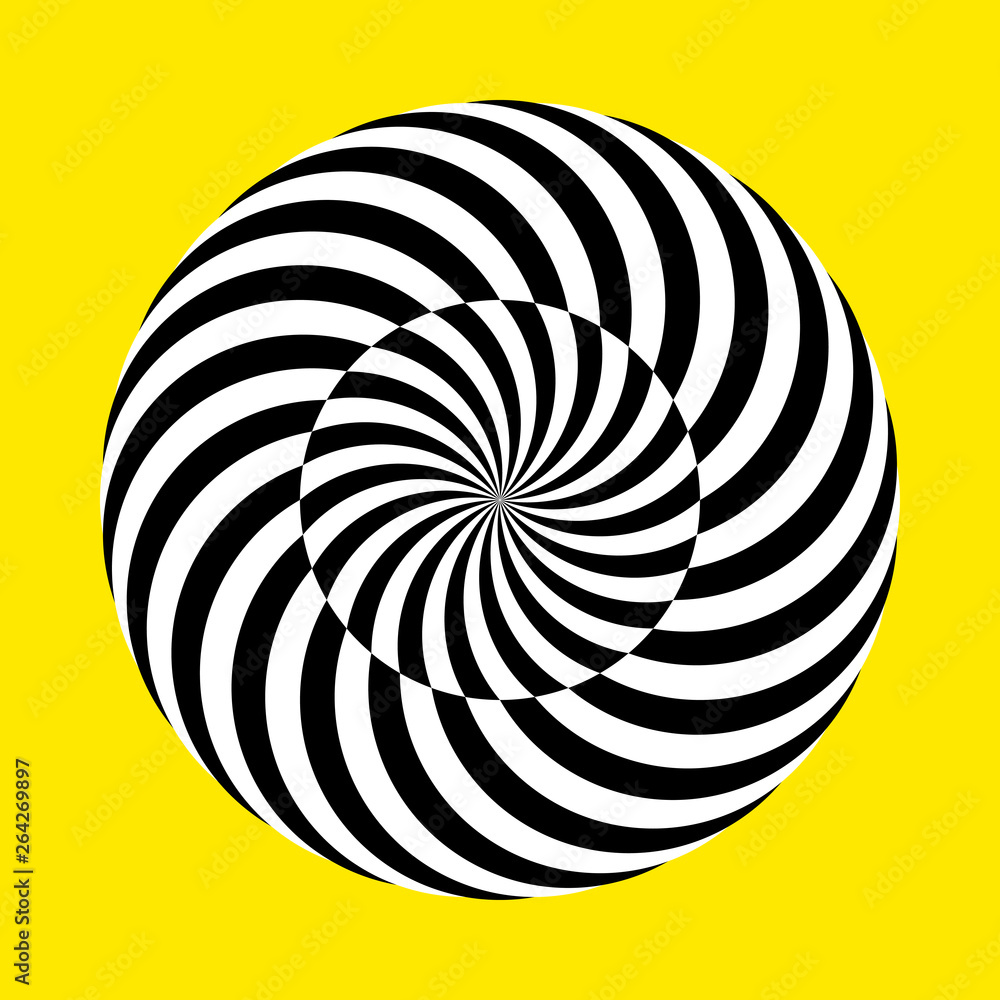 Twirling spin circle. Circular geometric pattern with moving effect of rotation. Black and white optical symbol with striped lines. Twirling spin circle. Circular geometric pattern with moving effect of rotation. Black and white optical symbol with striped lines.