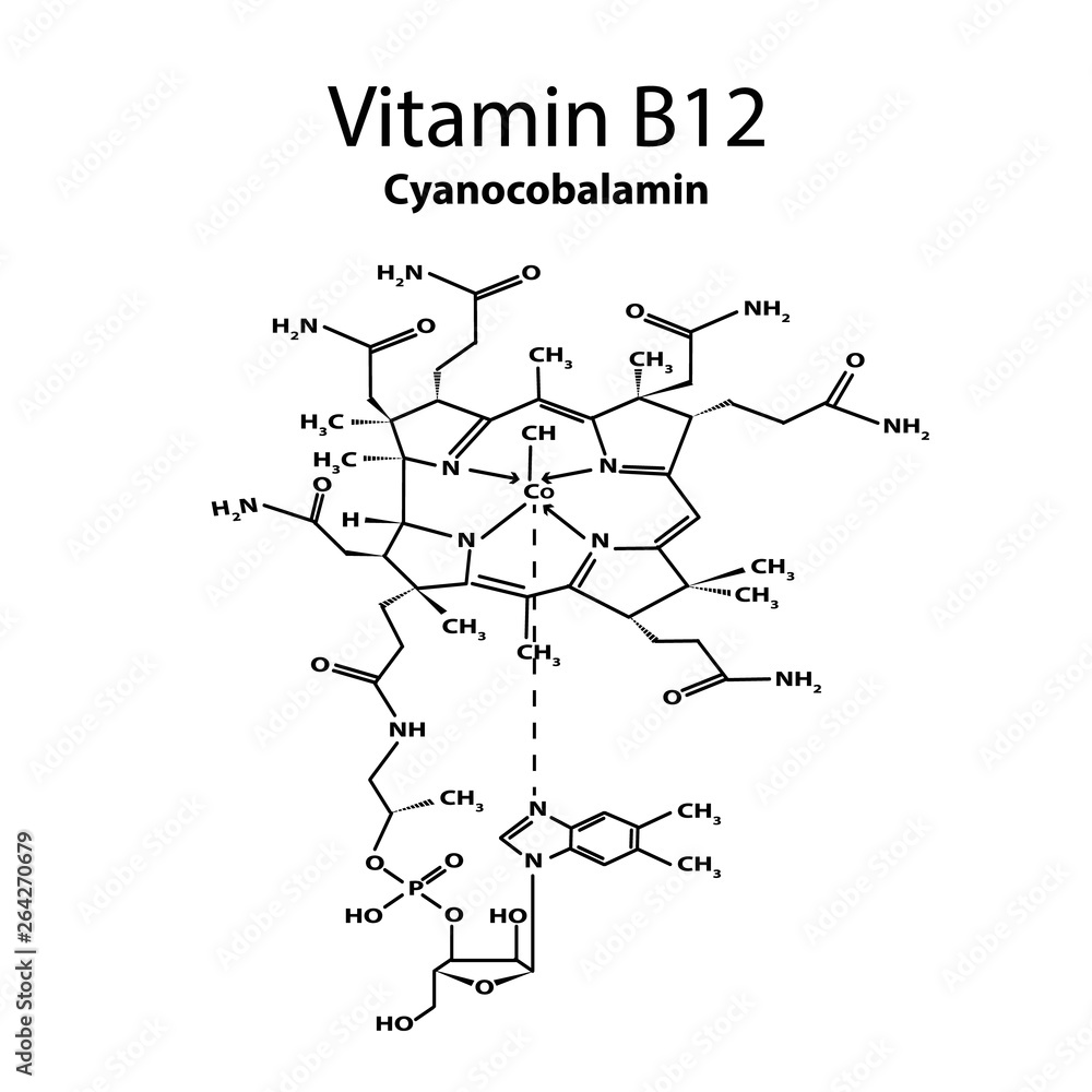 Vecteur Stock Vitamin B12 Cyanocobalamin Molecular Chemical Formula 