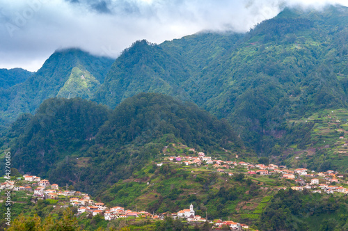 View of mountains on the route Vereda da Penha de Aguia, Madeira Island, Portugal