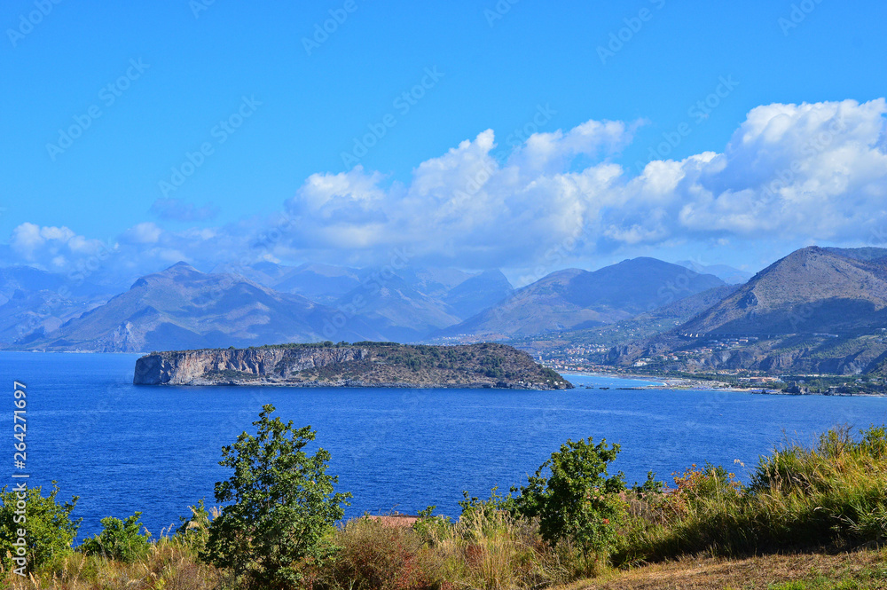 Landscape of the Calabria region, in the middle the island of Dino