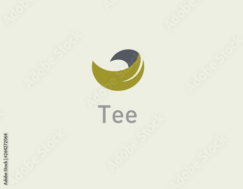 Creative logo icon of tea leaf green silhouette for cafe or shop