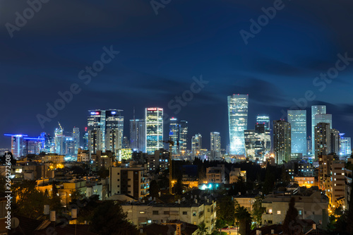 Panoramic view of the Tel-Aviv and Givatayim Skyline At Night, Israel