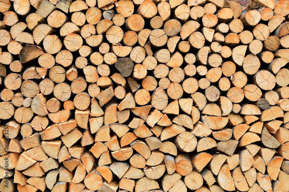 Firewood pile stacked chopped wood trunks Firewood pile stacked chopped wood trunks