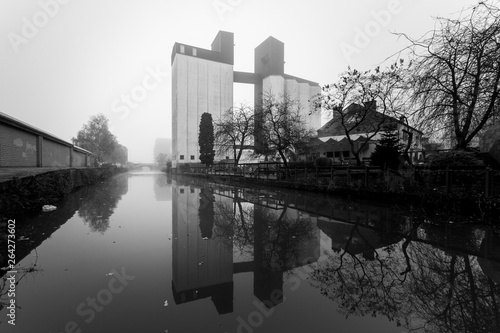 Flour Mill Reflection Black and White