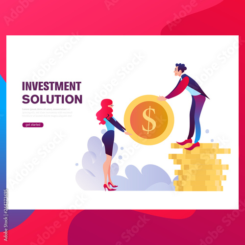 Businessmen insure their assets, investments and shares, shield. Template Landing page