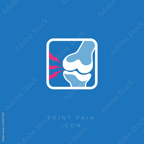 Cartilage damage, Arthritis, Osteoarthritis icon. Severe and acute pain in the joint. Flat icon in a rounded frame.