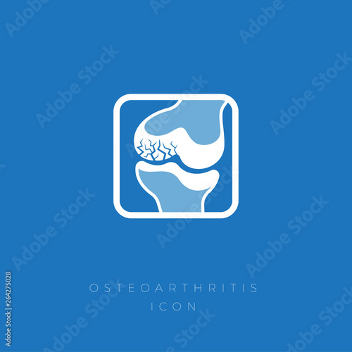 Cartilage damage, Arthritis, Osteoarthritis icon. Cracks in the cartilage in the joint. Flat icon in a round  frame.
