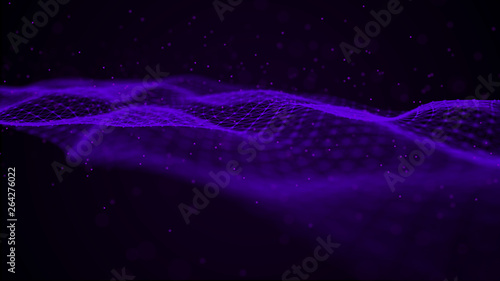 Wave 3d. Futuristic point wave. Abstract background with a dynamic wave. Data technology illustration. © Olena