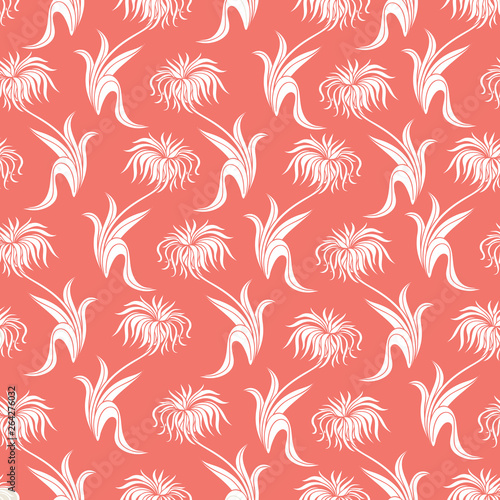 Coral Floral Seamless Pattern with Aster Flowers