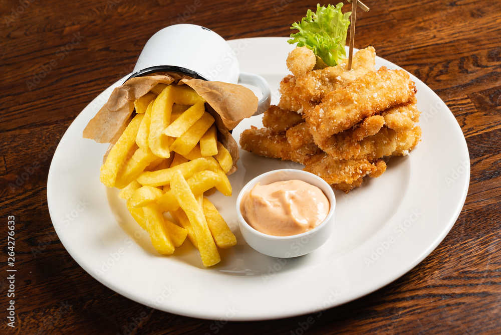fried chicken with french fries and sauce fried chicken with french fries and sauce