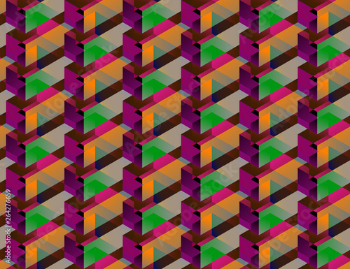 Isometric seamless pattern, color gradient abstraction. Geometric tiles with cubes. Abstract multicolored backdrop for web, wallpaper, fabric, wrapping, paper, print.