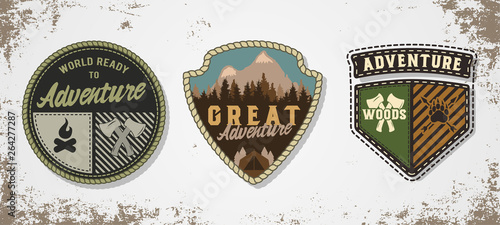 Logo set. Hand made badge in flat style. Hand made typeface. Serif and script font. Vintage badge.