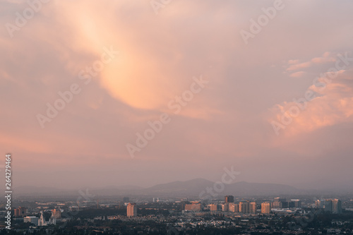 Sunset view of University City  from Mount Soledad in La Jolla  San Diego  California