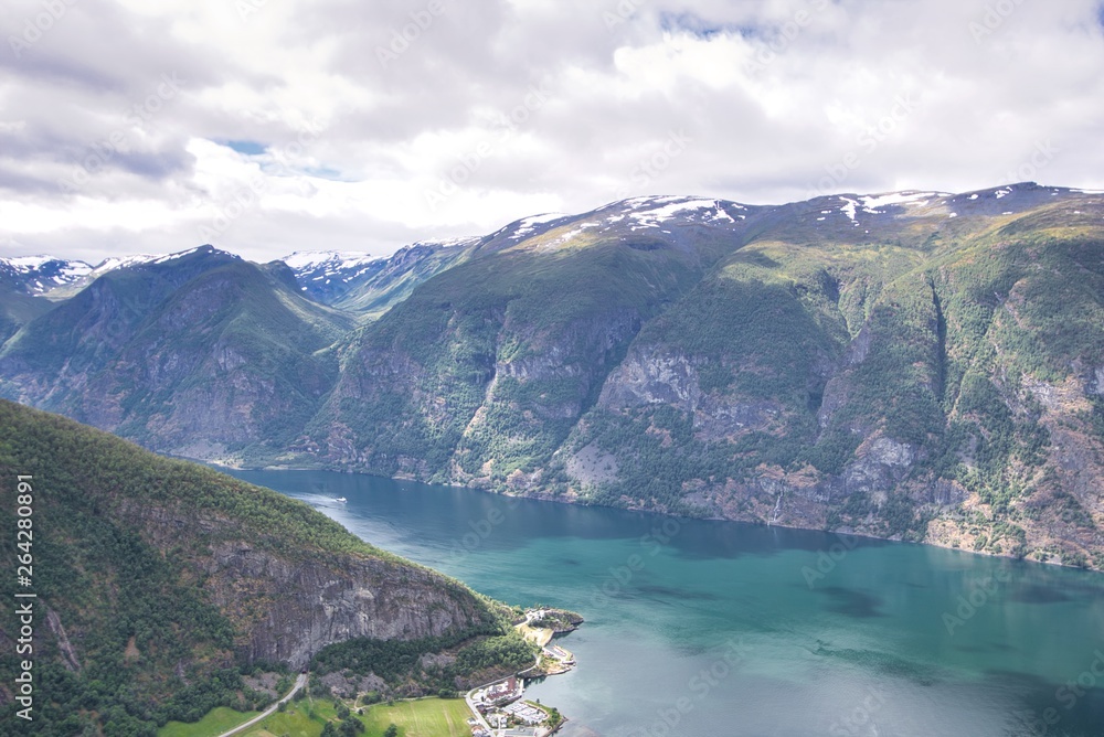 View from Stegastein Viewpoint to the Aurlandsfjord in Norway 