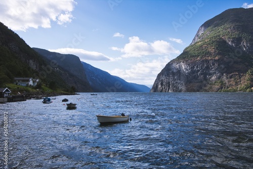 Wallpaper Mural Small boat on the fjord in Norway  Torontodigital.ca