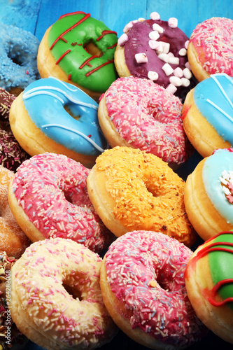 donuts in different glazes with chocolate