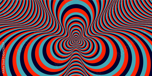 Abstract color striped background. Hypnotic trance texture. Op art multicolored abstraction. Psychedelic illusive illustration.