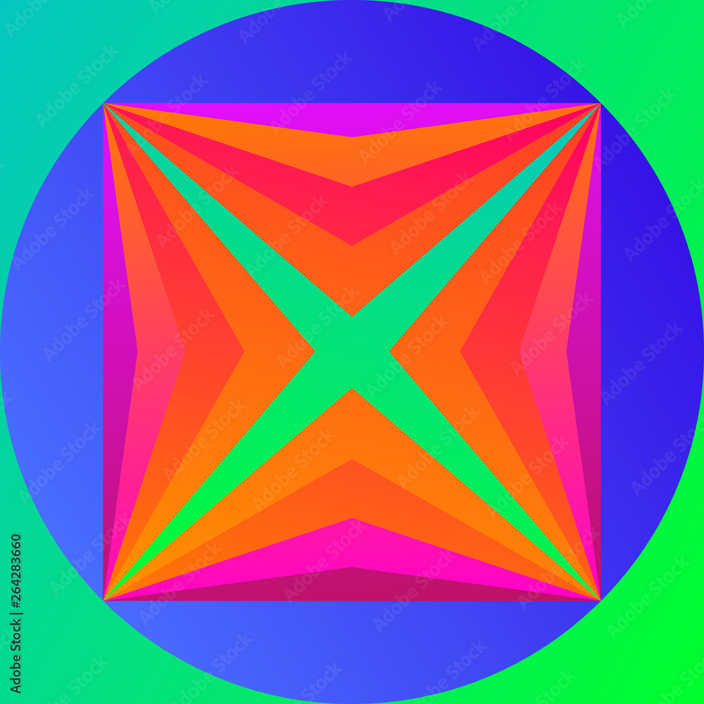 Color geometric pattern. Multicolored gradient abstraction with bright polygon. Minimal graphic background with simple shape and figure.