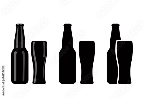 Variants of silhouettes of beer bottles and glasses. Vector illustration.