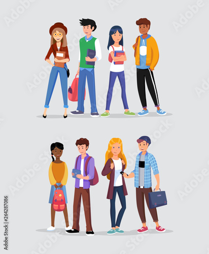 Groups of young people, teenagers in the hobby club, friends from school. College or university students different nationalities.