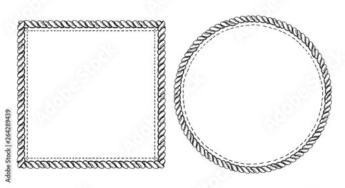 Simple doodle frames set, marine style