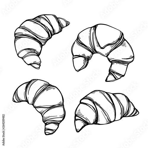 Hand drawn vector illustration - Set of tasty croissants. Sketch. Sweet desserts. Perfect for leaflets, delivery banners, prints, menu, booklets photo