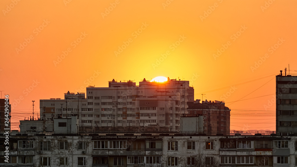 Phases of Moscow sunset from the 16th floor of a residential building