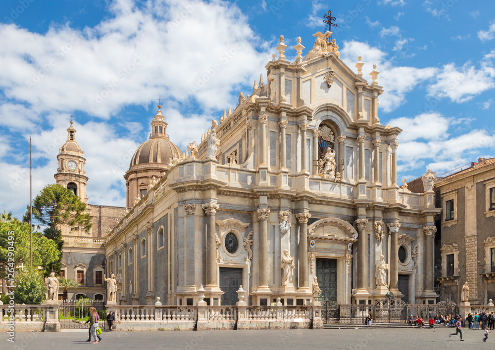 CATANIA, ITALY - APRIL 8, 2018: The Basilica di Sant'agata with the main square.