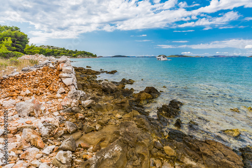 Beautiful, idyllic, sunny summer seascape. Murter, Croatia, Dalmatia, Europe.